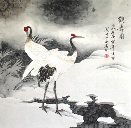 【已售】凌雪四尺斗方国画《鹤寿图》