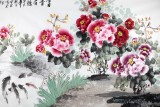 【已售】王宝钦精品六尺牡丹九鱼图《富贵有余》(询价)