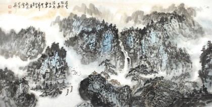 SK名家庾超然四尺国画山水《浮云随近远》