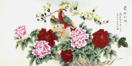 【已售】凌雪四尺锦鸡牡丹画《前程似锦》