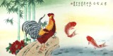 【已售】北京美协凌雪四尺雄鸡鲤鱼图《吉庆有余》