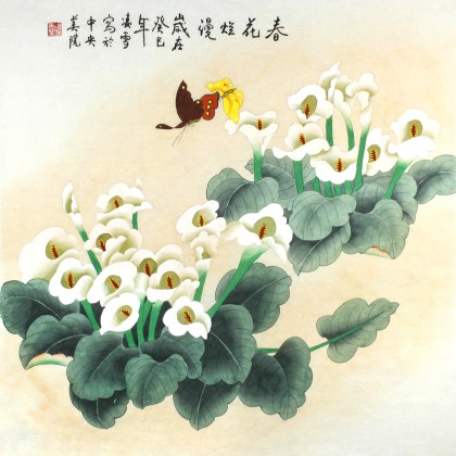 凌雪四尺斗方工笔花鸟画《春花烂漫》