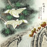 【已售】凌雪四尺斗方祝寿图《松鹤延年》
