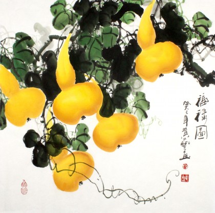 已售四尺斗方葫芦国画福禄图