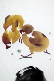 【已售】刘纪四尺三开白菜小鸡图《百财吉祥》
