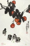 【已售】刘纪四尺三开柿子小鸡图《事事吉祥》