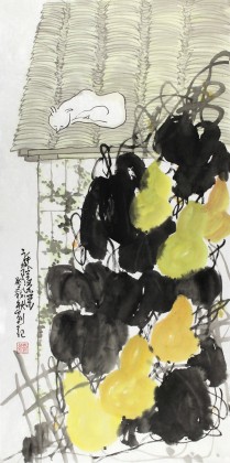 【已售】刘纪三尺精品葫芦画《庭院深深》