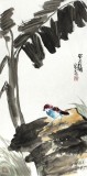刘纪三尺水墨花鸟画《芭蕉禽鸟图》