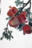 【已售】刘纪四尺三开石榴小鸡图《多子吉祥》