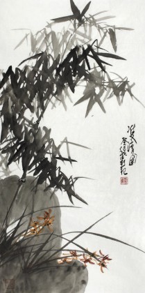 刘纪三尺竹子兰花《双清图》
