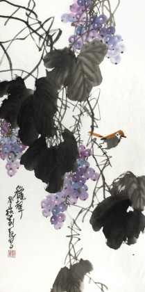 【已售】刘纪 三尺葡萄国画《秋声》 中国画大家 真迹收藏