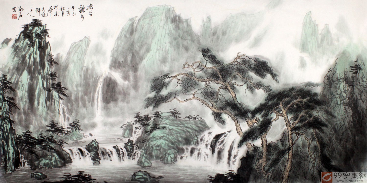 幽谷听泉,办公室山水画 - 写意山水画 - 99字画网