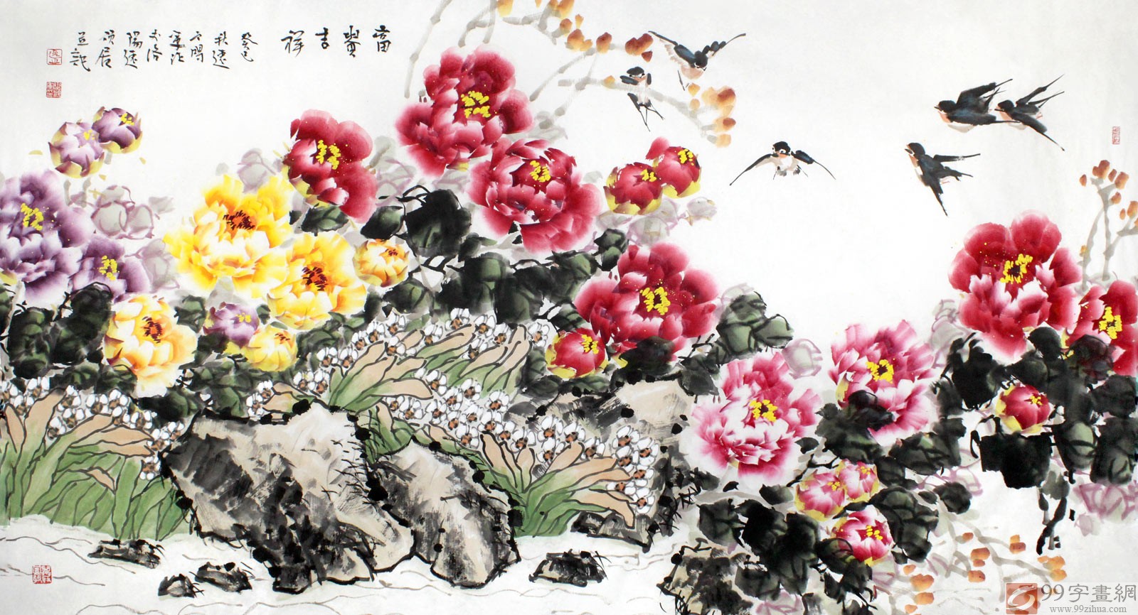 国画作品|牡丹花-富贵吉祥|姚玲_兴艺堂