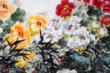 SK著名花鸟画家曲逸之六尺富贵平安牡丹画