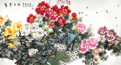 SK著名花鸟画家曲逸之六尺富贵平安牡丹画