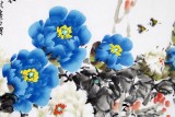 【已售】河南著名画家曲逸之四尺斗方蓝牡丹《我心君知》