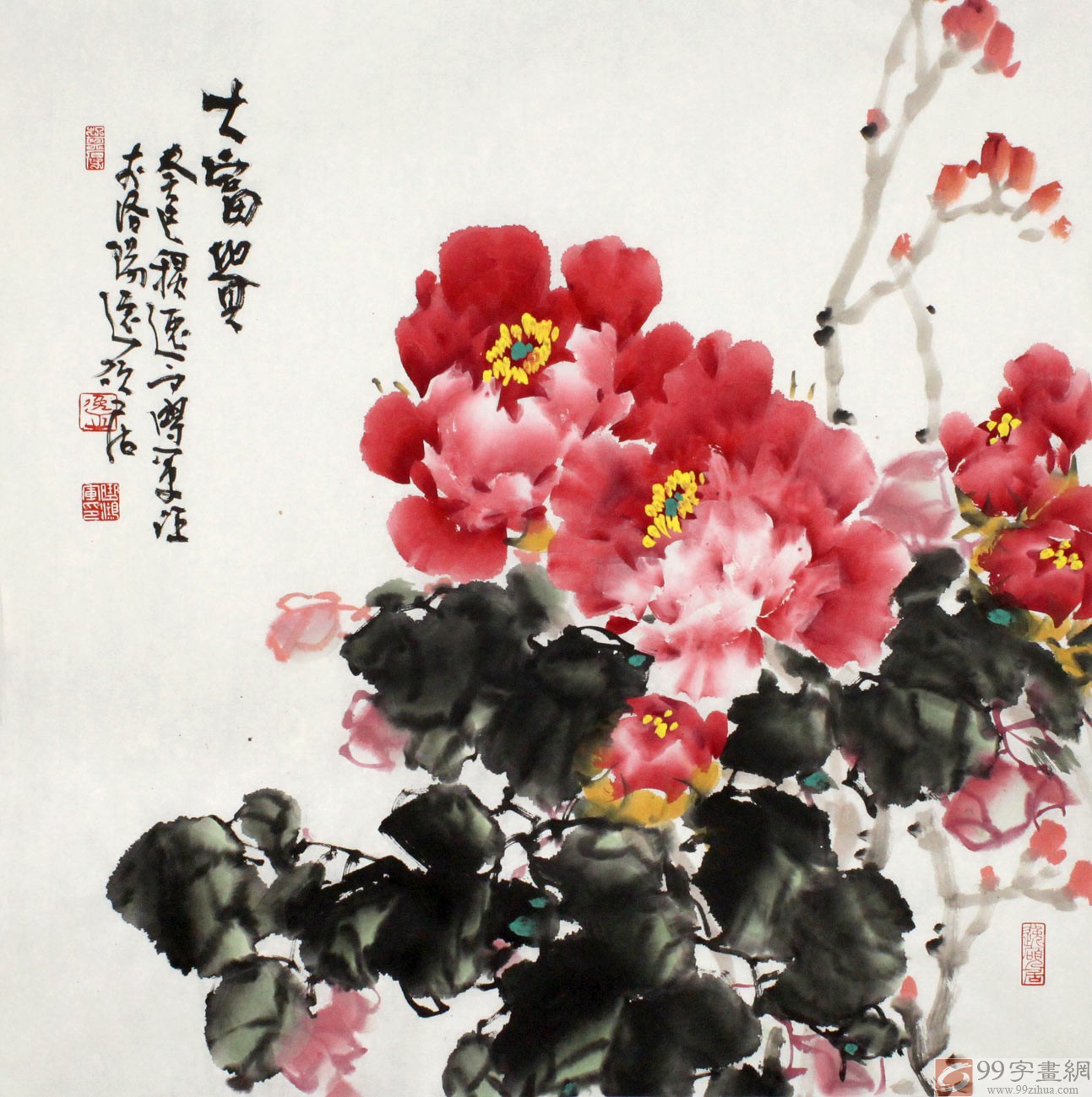 家居风水红牡丹大富贵- 牡丹画- 99字画网