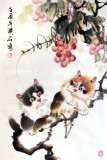 【已售】四尺三开国画猫《猫趣图》