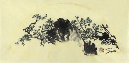 【已售】刘纪 四尺三开扇面梅花《梅花香自苦寒来》 中国画大家 真迹收藏