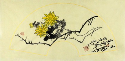 【已售】刘纪 四尺三开精品菊花《犹有傲霜枝》 河南著名老画家