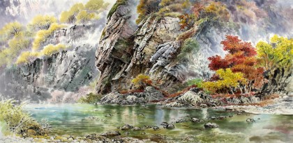 【已售】朝鲜一级艺术家 元衡根 作品《金刚山》
