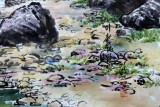 SK朝鲜一级画家 金元 作品《夏天的山谷》