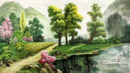 朝鲜一级艺术家 金永光 国画《故乡之春》