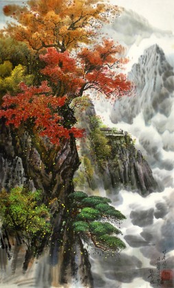 QA朝鲜一级艺术家 李哲诚 作品《长寿山》