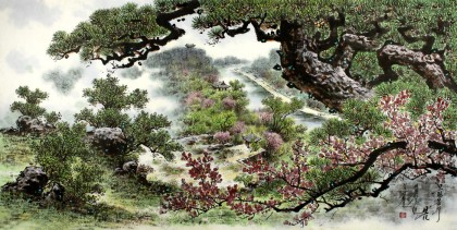 【已售】朝鲜一级艺术家 金光哲 作品《木兰峰之春》