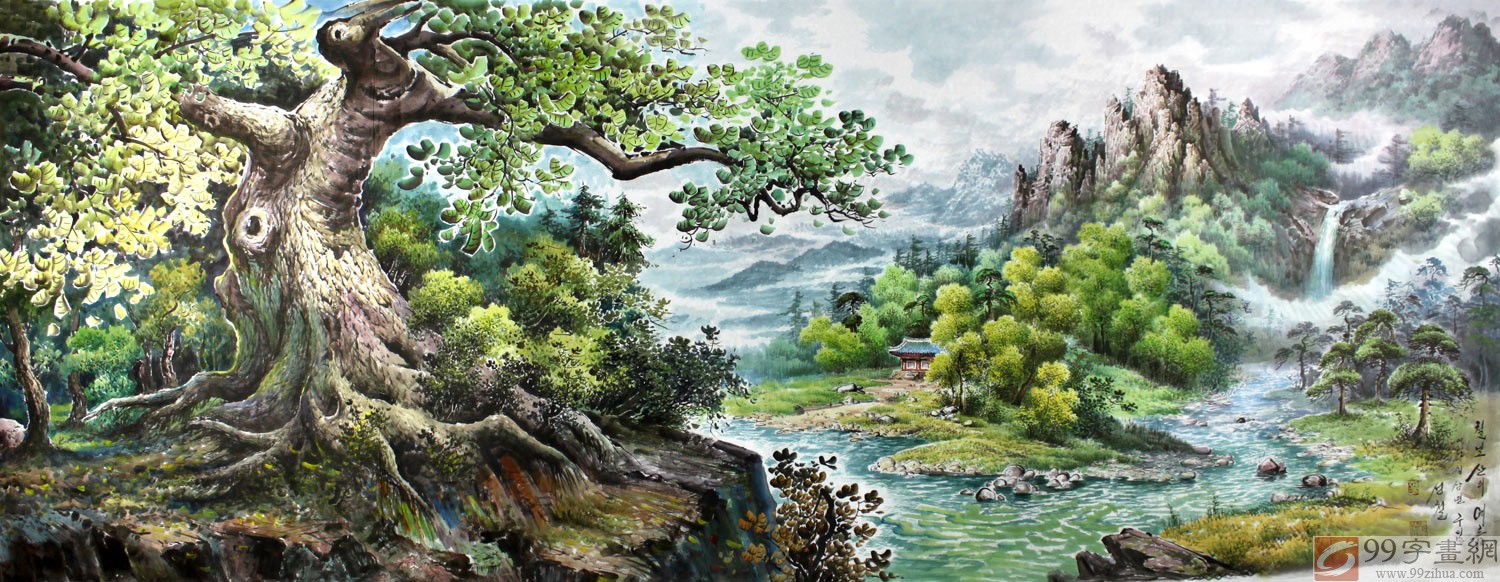 背景墙风景画 - 朝鲜国画 - 99字画网