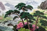 【已售】朝鲜一级艺术家 南勋 作品《山谷春景》