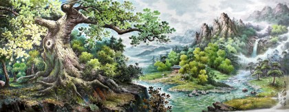 小八尺精品朝鲜画《七宝山之夏》