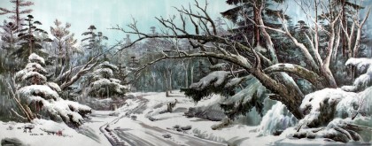 小八尺朝鲜雪景国画《冬》