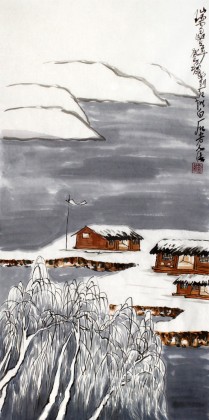 刘纪 三尺北方雪景图《瑞雪丰年》 河南著名老画家