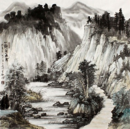 办公室心静鸟无声水墨山水画- 写意山水画- 99字画网