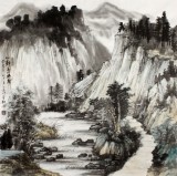 【已售】刘洋四尺斗方水墨山水画《心静鸟无声》