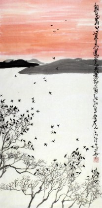 【已售】刘纪 三尺古树归鸦《朝看飞鸟暮飞还》 中国画大家 真迹收藏