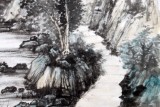 【已售】刘洋四尺斗方水墨山水画《心静鸟无声》