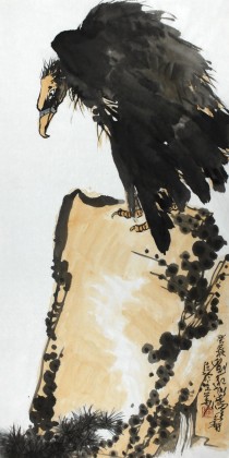 【已售】刘纪 三尺怪石国画《苍鹰图》 中国画大家 真迹收藏