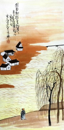 【已售】刘纪三尺精品山水画《问道柳梢鸟飞还》