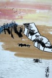 【已售】刘纪 三尺精品山水画《渔村夕照》 中国画大家 真迹收藏
