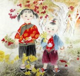 【已售】著名工笔画家赵逸梅四尺斗方《童真岁月》