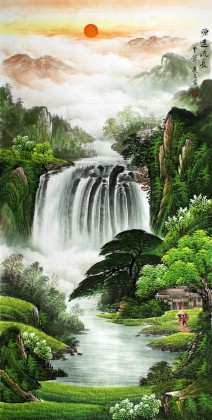 【已售】吴东四尺聚宝盆山水画《源远流长》