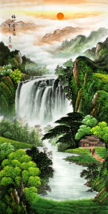 【已售】吴东四尺青绿山水画《福地安居图》