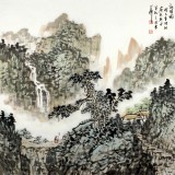 【已售】名家庾超然四尺斗方国画山水《观瀑图》