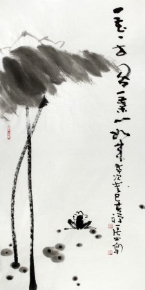 【已售】禅意画家周自豪三尺水墨荷花《一花一世界》(询价)