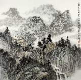 【已售】名家庾超然四尺斗方国画山水《山静泉鸣图》