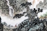 【已售】名家庾超然四尺斗方国画山水《观瀑图》