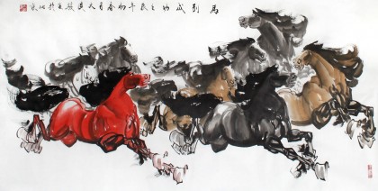 【已售】湖北美协黄江四尺奔马图《马到成功》