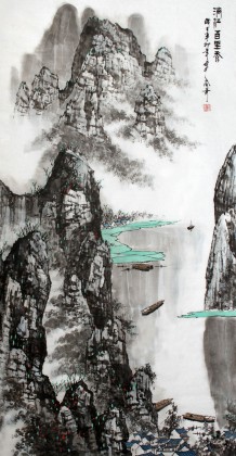 【已售】北京美协张春奇四尺漓江山水画《漓江百里秀》